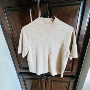 A New Day Beige Mock Neck Knit Top Short Sleeve Sweater Size M
